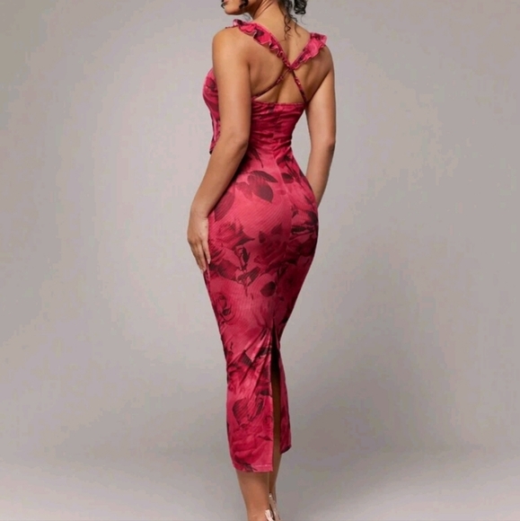 Elegant Valentine's Day Bestie Party Women's Bodycon Dress, Red Digital - Picture 2 of 4